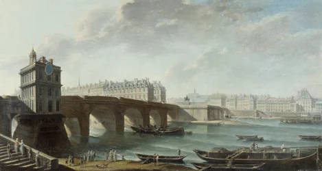 The Samaritaine Pump, Pont-Neuf and Île de la Cité, Quai de Conti, View from Quai du Louvre, before 1771