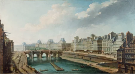 View of the Louvre Palace, the Pont Neuf and the Quai des Orfevres seen from the Quai des Grands Augustins, c.1760