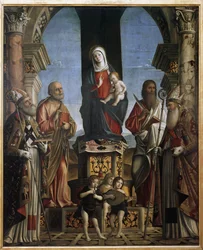 The Virgin and Child on the throne with St Nicholas, St Peter, St Bartholomew and St Augustine