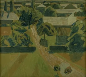 Landscape with Houses and a Road, Where Two People Lie Prostrate