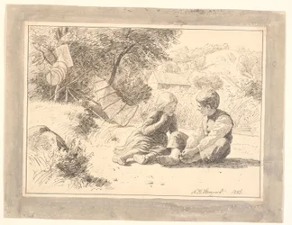 Two Children on a Lakeshore in Öströö, Halland