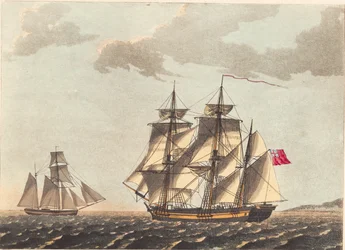 A Galley and an English Bark Ship Under Sail
