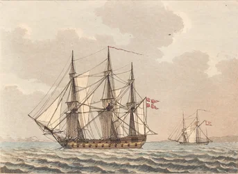 A Danish Warship at Anchor, Drying Its Sails