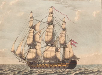 A Danish Leave Ship, Seen in Lee, with Side Wind