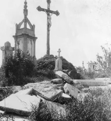 Damaged graves, old communal cemetery, Ypres, Belgium, World War I