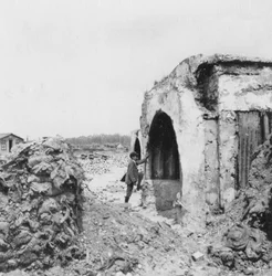 Dugout made of concrete and lined with corrugated iron, World War I, c1914-c1918
