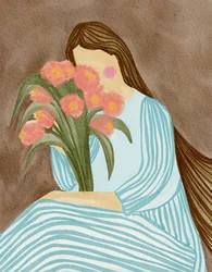Shy Woman Pink Tulips