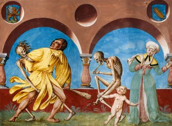 Death, Idiot and Mother with Child from the Dance of Death Cycle by Albrecht Kauw