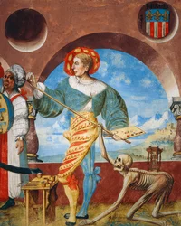 Death pulling brush from painter (detail)