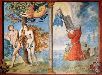 Expulsion of Adam and Eve from Eden and Moses receiving the Tablets, from the Dance of Death cycle