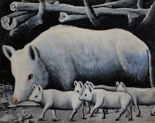 White Sow with Piglets