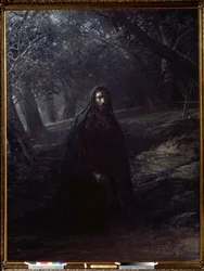 “Christ in the Garden of Olives”: Jesus on the Mount of Olives (or the hill of Gethsemane) overlooking Jerusalem moves away from the sleeping disciples to pray before his arrest. Painting by Nikolai Nikolayevich Ge (Gay) (1831-1894), 1869-1880, State
