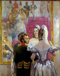 Russian poet Alexander Pushkin (1799-1837) and his wife Natalia Goncharova at the Anichkov Palace Ball