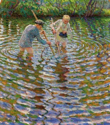Young Boys Fishing for Crayfish