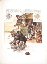 Bear baiting. Illustration for The Grand Ducal, Tsarist and Imperial Hunting in Russia by N. Kutepov