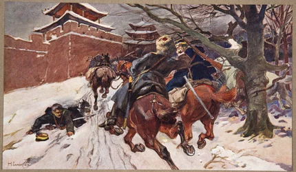 Cavalry engagement on the outskirts of Moukden, illustration from 