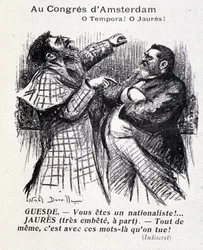Altercation between Jean Jaures and Jules Guesde (Amsterdam socialist congress) by Noel Dorville, “Le Panache” 5/10/1904.