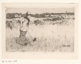 Walking Lady with Dog in a Landscape