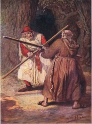 He Yielded Before the Steady Strokes of Friar Tuck, Illustration from 