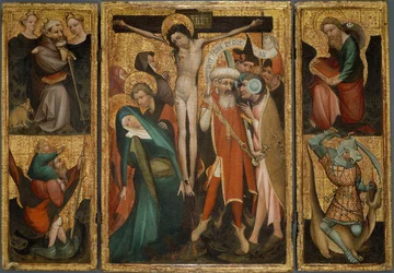 Triptych of the Crucifixion with Saints Anthony, Christopher, James and George, c.1400