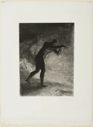 And Man Appeared; Questioning the Earth From Which He Emerged and Which Attracted Him, He Made His Way Toward Somber Brightness, plate 8 of 8 from "Les Origines"