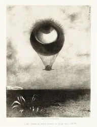 Illustration series for Edgar Poe: “The Eye, Like a Strange Balloon, Mounts toward Infinity”, lithograph by Odilon Redon (1840-1916)