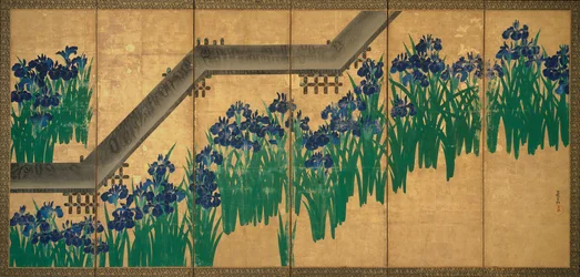 Irises at Yatsuhashi (Eight Bridges), c.1709