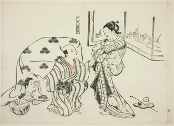 Kotatsu Dojoji, no. 5 from a series of 12 prints depicting parodies of plays