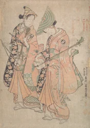 Onoe Kikugoro in the Role of Yaoya Oshichi and Nakamura Kiyosaburo as Her Lover