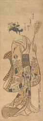 Yaoya O Shichi Standing, Holding a Love Letter and a Battledore, ca. 1748
