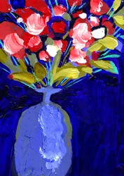 Vibrant Red Flowers Blue Vase