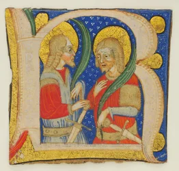 Manuscript Leaf Cutting Showing an Illuminated Initial R with St. Protasius, mid-15th century