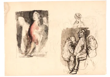 Various Sketches, Including Colored Sketch for 