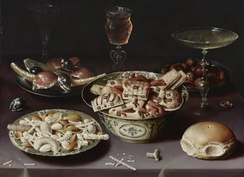 Still Life with Sweets, Chestnuts and a Bread Roll