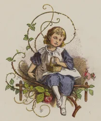Little girl sitting and holding a basket