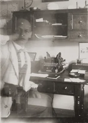 [Self-Portrait at Typewriter, Prellerstrasse Studio]