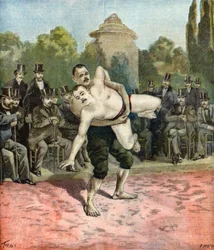 Demonstration by Wrestlers Pierri and Usouf Ismaillolo, 1895