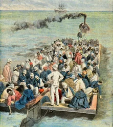 Embarkation on the Ship Hospital of the Wounded of the Expedition of Madagascar in 1896 (Engraving)