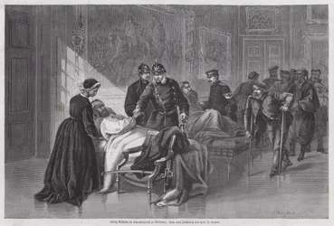 King Wilhelm I of Prussia meeting wounded soldiers in the Palais de Versailles, France, Franco-Prussian War