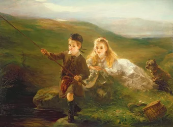 Two Children Fishing in Scotland