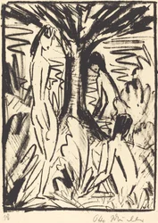 Standing, Sitting, and Bathing Girls near a Tree