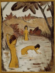 Three bathers in a pond