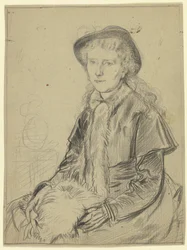 Luise Scholderer Seated, in Travelling Costume with Muff