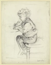 Boy Writing in Profile to the Left