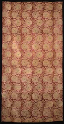 A Length of Red Satin Woven with Undulating Stems with Gilt Flower Heads