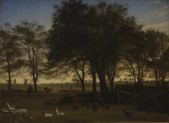 Scene at Iselingen. In the Background Vordingborg Church and Goose Tower. September Evening