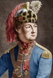 Knight of Eon (1728-1810), French secret agent for the king, he used to cross-dress, engraving colorized document
