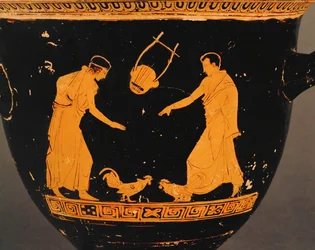 Two Men Watching Their Roosters Fight