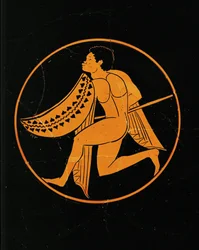 Black Warrior. Center Medallion of a Red-Figured Cup, from Poggio Sommavilla, Etruria. 510-500 BCE