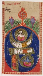 Om Mantra Containing Figures of Deities